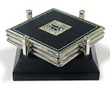 4pcs Square PU Coaster with Wooden Base